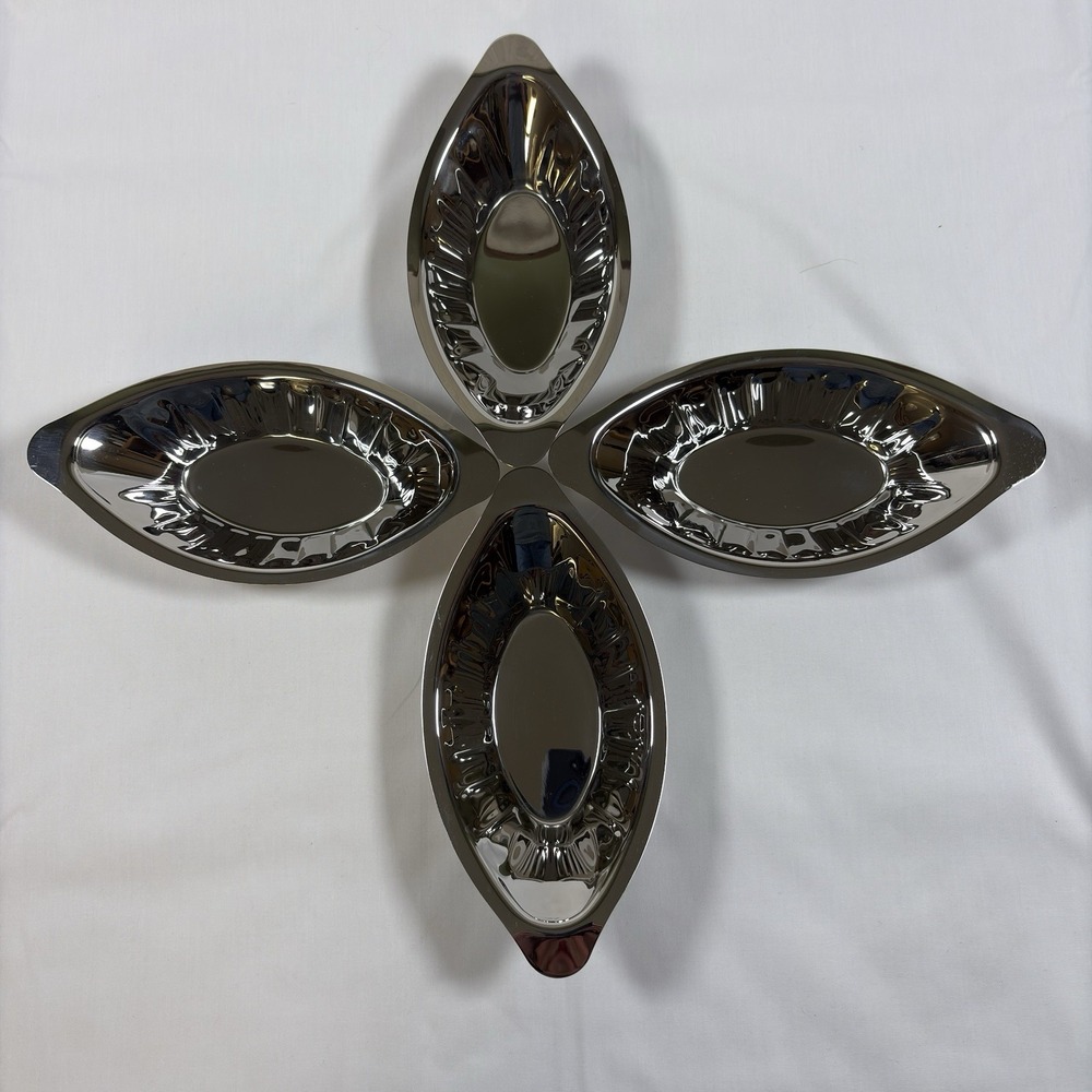 Oval Au Gratin Dishes Four Polished Silver Tone Metal Individual Serving Boats